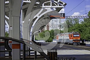 Passanger train station. arrival platform. city train