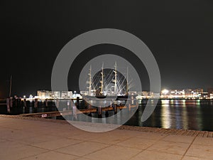 The Passat at night in the harbor of Travemünde Germany