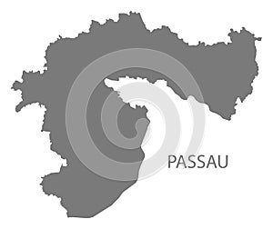 Passau grey county map of Bavaria Germany