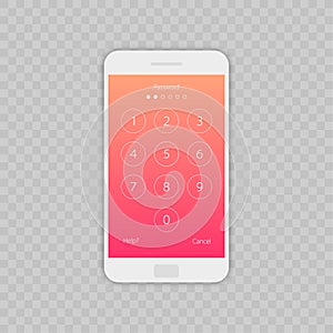 Passcode interface for lock screen, login or enter password pages. Vector phone ID recognition screenlock password or