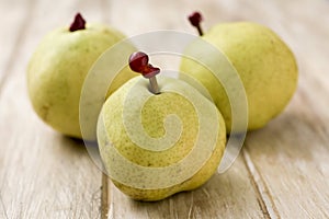 Passe crassane pears on a table