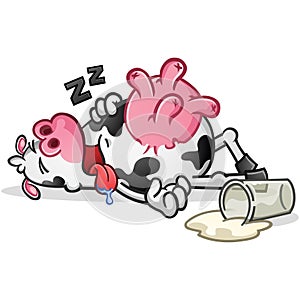 Passed out cow who drank way too much milk vector cartoon clip art character