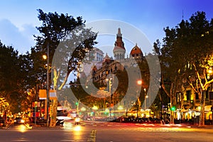 Passeig de Gracia in autumn twilight. Barcelona photo