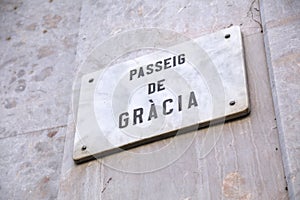 Passeig de Gracia street name sign photo