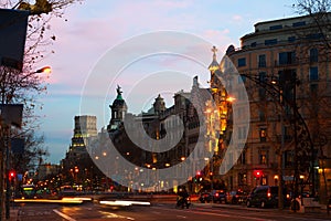 Passeig de Gracia in winter evening. Barcelona