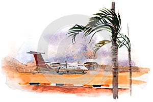 Passenger aircraft. Airplane ready to take off from runway.