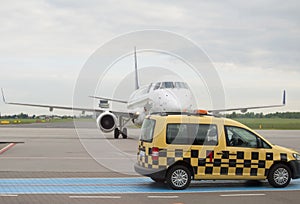 Passenger aircraft just landed in the airport