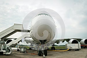 Passenger aircraft in the parking lot maintenance, Zhukovsky