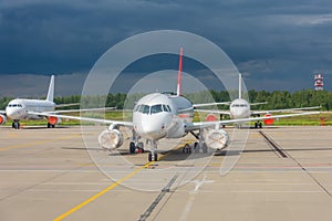 Passenger aircraft in storage at the airport, problems in aviation