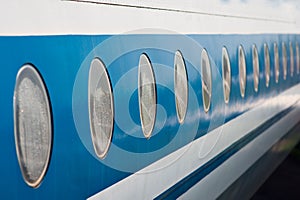 Passenger aircraft windows. View from outside