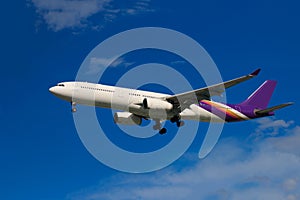 Passenger airliner flight in the blue sky