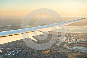 passenger airplane in the evening sun