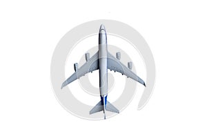 a passenger airplane fly in the air and travel destination journey isolated on white