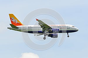 Passenger airplane landing at Bangkok Airport