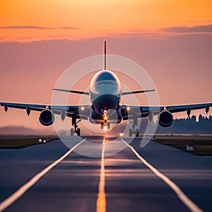 Passenger airplane landing on runway in airport