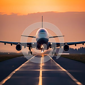 Passenger airplane landing on runway in airport