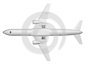 Passenger airplane model isolated on white background. Bottom view. 3D. Vector illustration