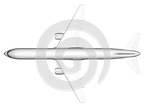 Passenger airplane model isolated on white background. View from above. 3D. Vector illustration