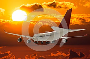 Passenger airplane at sunset