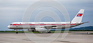 Passenger airplane Tupolev Tu-204-100B of Air Koryo company North Korea on airfield