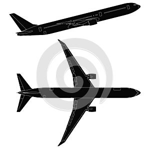 Passenger airplane vector side and top view