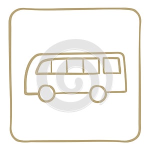 passenger bus icon in light brown frame. Vector graphics.