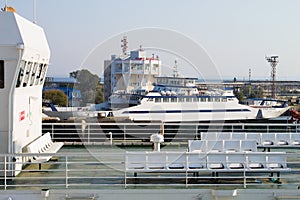 Passenger-car ferry in terminal at Port Kavkaz