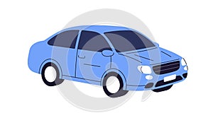 Passenger car, road vehicle. Auto motor engine wheeled transport. Abstract 2-door compact automobile model. Flat vector