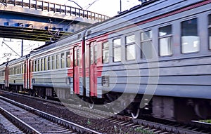 Passenger commuter train in motion. Russia