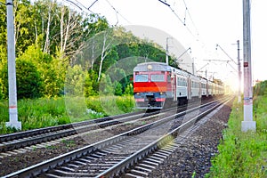 Passenger commuter train in motion. Russia