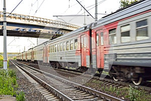 Passenger commuter train in motion. Russia