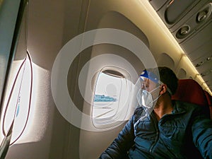 Passenger complying with the protocols established against COVID-19 photo