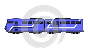 Passenger express train. Railway carriage. Cartoon subway or high speed train. Vector icon for web design or game scene