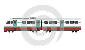 Passenger express train. Railway carriage. Cartoon subway or high speed train. Vector icon for web design or game scene