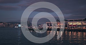 Passenger Ferry And Evening Panorama Of Hong Kong