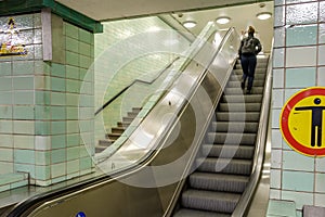 Passenger going up the stairs in the S Bahn station, Berlin