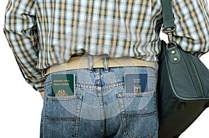 Passenger holding Tonga and Israeli passports in rear pockets