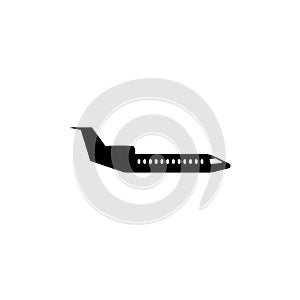 Passenger Jet, Fly Transport, Airplane. Flat Vector Icon illustration. Simple black symbol on white background