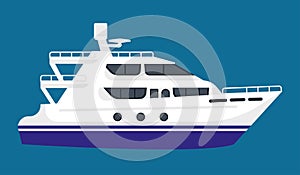 Passenger liner in white color isolated on blue background