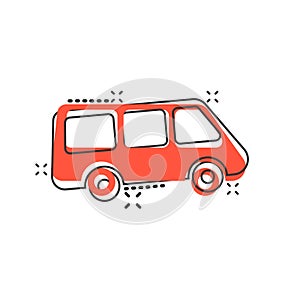 Passenger minivan sign icon in comic style. Car bus vector cartoon illustration on white isolated background. Delivery truck