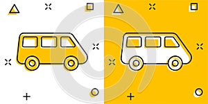Passenger minivan sign icon in comic style. Car bus vector cartoon illustration on white isolated background. Delivery truck