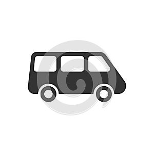 Passenger minivan sign icon in flat style. Car bus vector illustration on white isolated background. Delivery truck banner