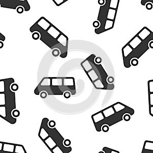 Passenger minivan sign icon seamless pattern background. Car bus vector illustration on white isolated background. Delivery truck