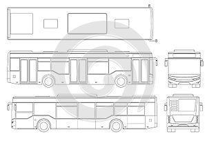 Passenger outline City Bus for branding identity and advertising design on transport. Blank City Bus side view, front