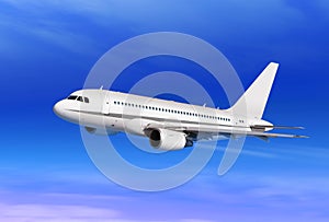 Passenger plane in blue sky