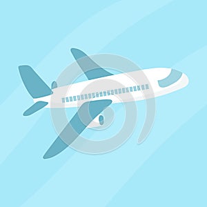 Passenger plane flying against the blue sky. Flat vector illustration