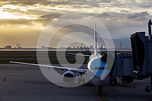 Passenger plane preparing for departure from osaka airport japan