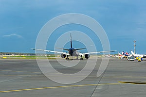 Passenger plane preparing to take off at the runway, Sheremetyevo International Airport photo