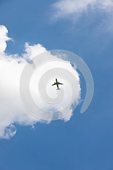 Passenger plane in the sky against the background of clouds