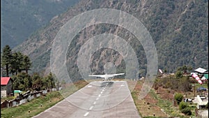 Passenger plane takes off from airport in Lukla